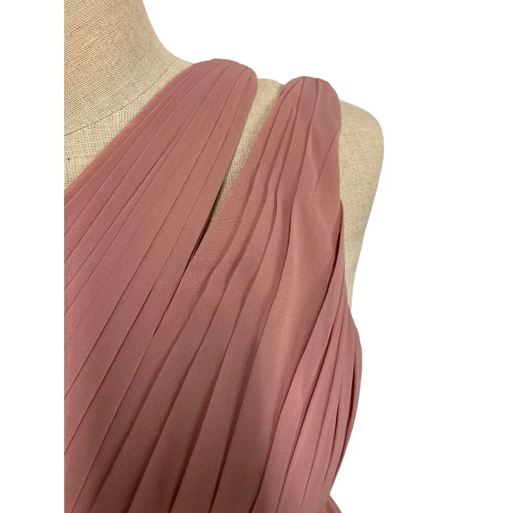 Azazie Womens A2 One-Shoulder Pleated Gown Blush Pink - Picture 4 of 16